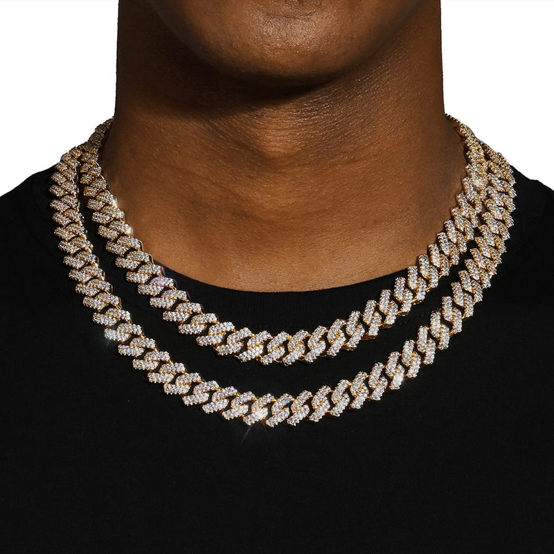 14MM DIAMOND PRONG LINK CHAIN - GOLD PLATED