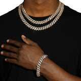 14MM DIAMOND PRONG LINK CHAIN & BRACELET SET - GOLD