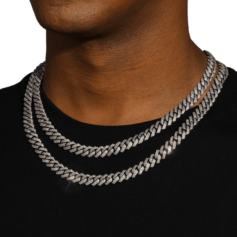 10MM DIAMOND PRONG LINK CHAIN - SILVER PLATED