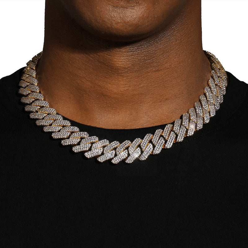 20MM DIAMOND PRONG LINK CHAIN - GOLD PLATED