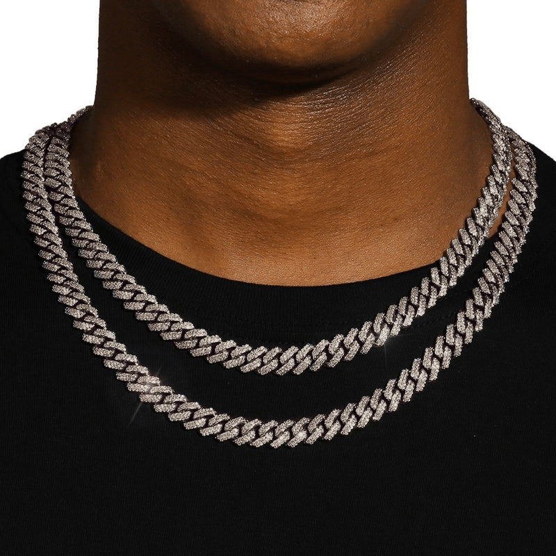 10MM DIAMOND PRONG LINK CHAIN - SILVER PLATED