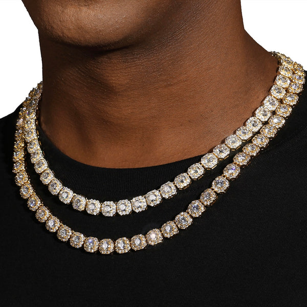 10MM CLUSTERED TENNIS CHAIN - GOLD PLATED
