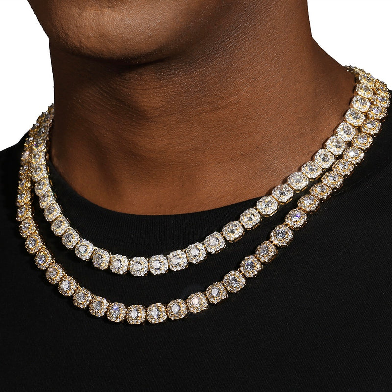 10MM CLUSTERED TENNIS CHAIN - GOLD PLATED
