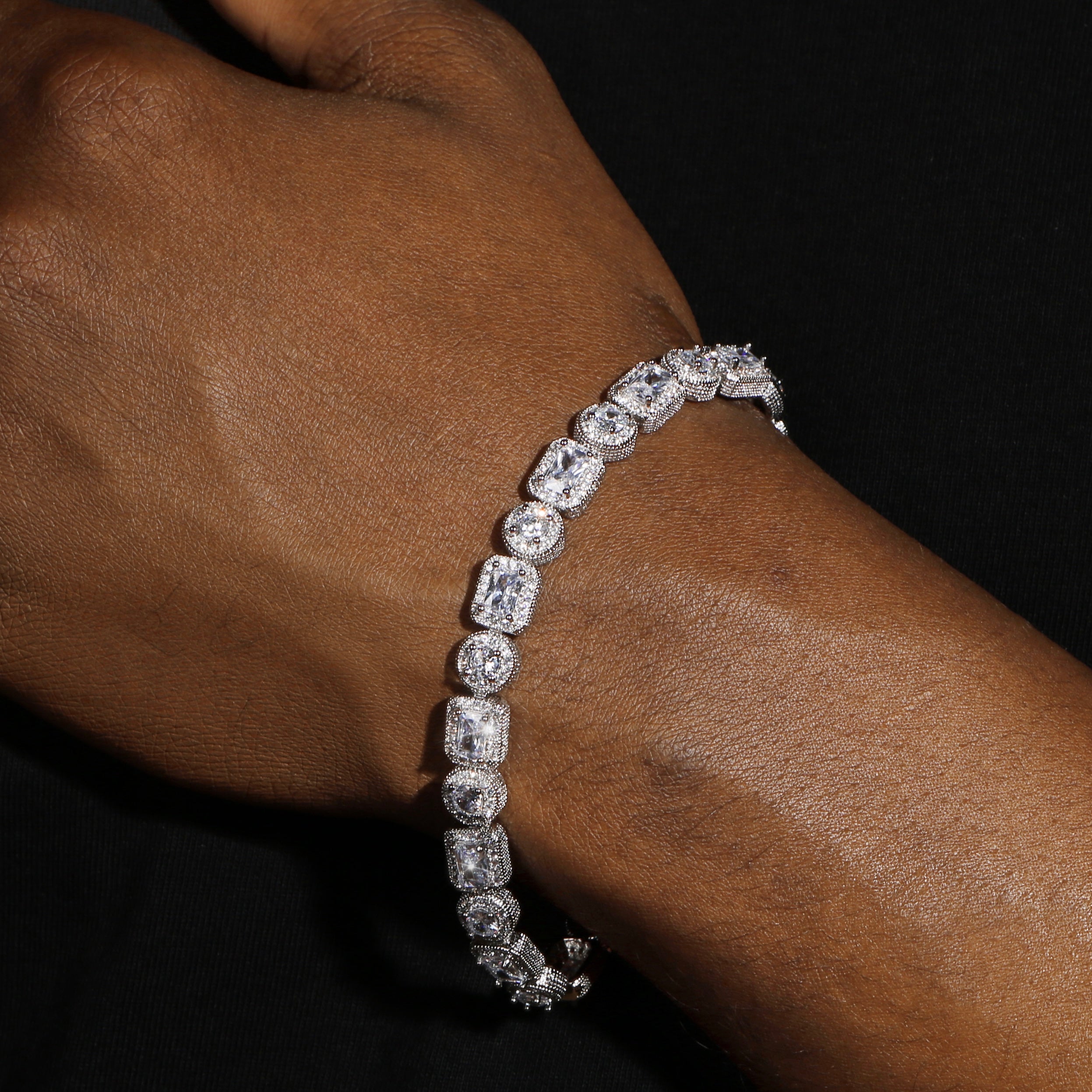 EMERALD CLUSTERED TENNIS BRACELET - SILVER PLATED