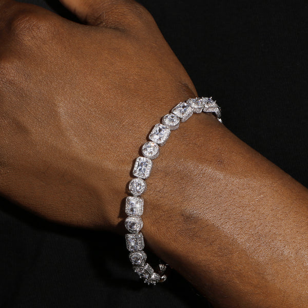 EMERALD CLUSTERED TENNIS BRACELET - SILVER PLATED
