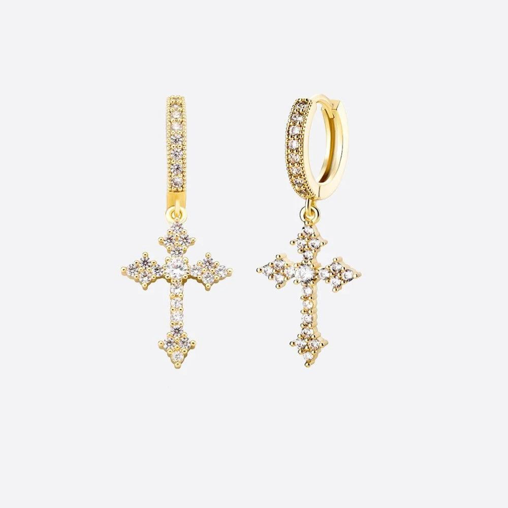 CELTIC CROSS DROP EARRINGS - GOLD PLATED
