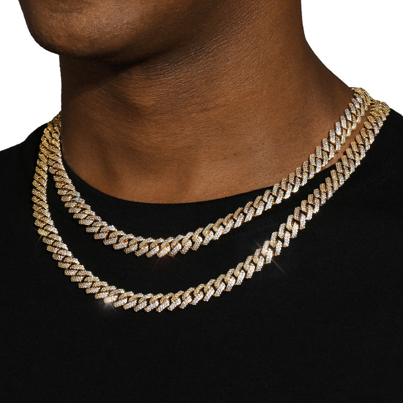 10MM DIAMOND PRONG LINK CHAIN - GOLD PLATED