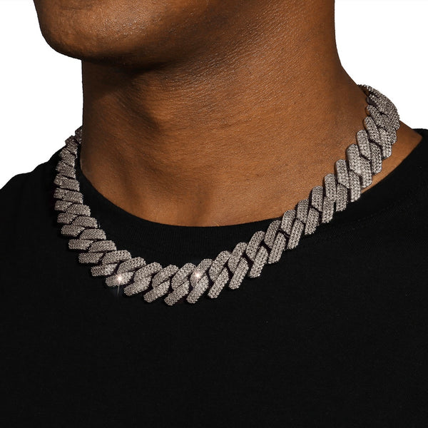 Diamond Plug Chain 20MM DIAMOND PRONG LINK CHAIN - SILVER PLATED