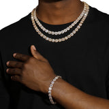 10MM CLUSTERED TENNIS CHAIN & BRACELET SET - GOLD