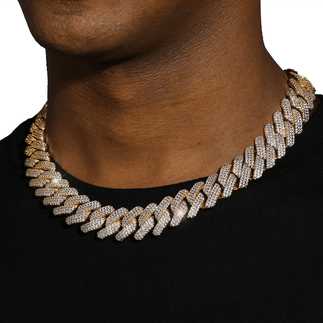 20MM DIAMOND PRONG LINK CHAIN - GOLD PLATED