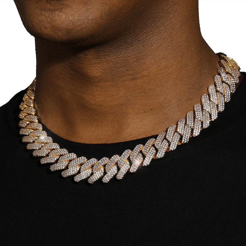 20MM DIAMOND PRONG LINK CHAIN - GOLD PLATED