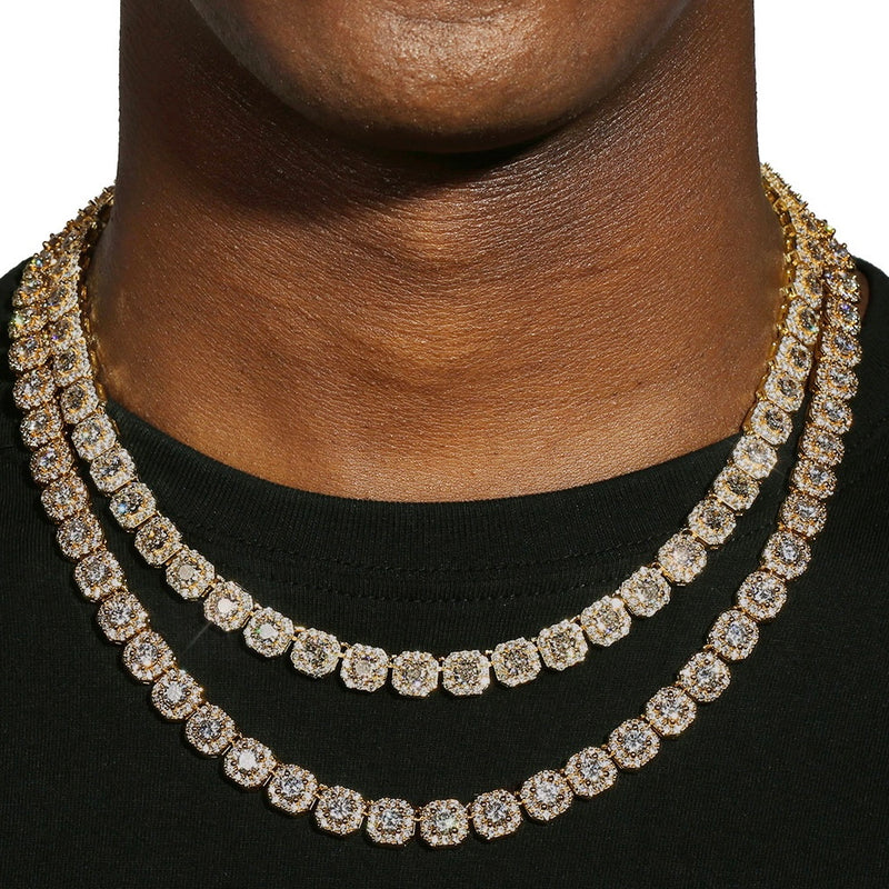 10MM CLUSTERED TENNIS CHAIN - GOLD PLATED