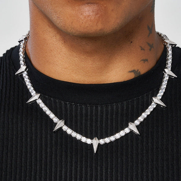 5MM PAVE SPIKE TENNIS CHAIN - SILVER PLATED