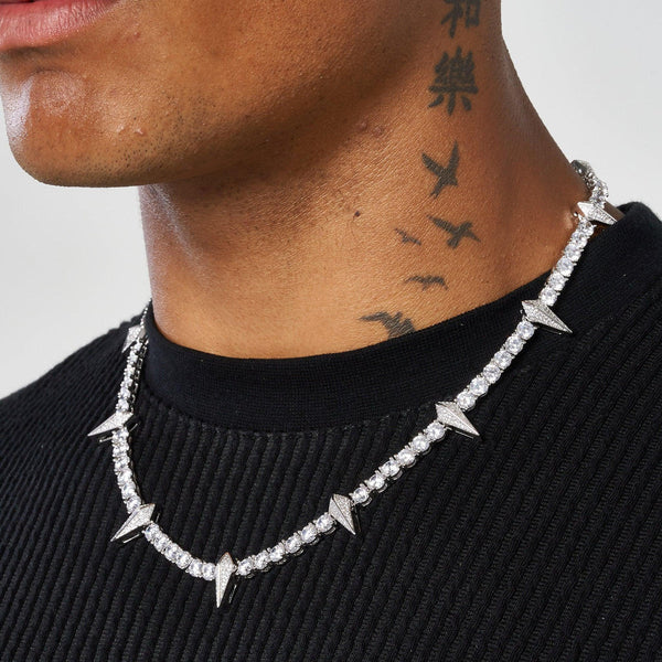 5MM PAVE SPIKE TENNIS CHAIN - SILVER PLATED