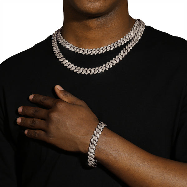 14MM DIAMOND PRONG LINK BRACELET - SILVER PLATED