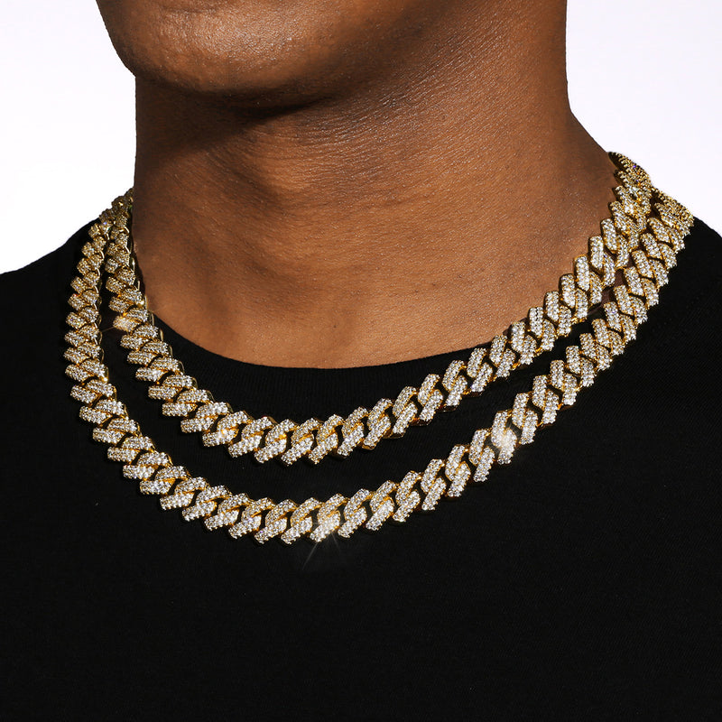 14MM DIAMOND PRONG LINK CHAIN - GOLD PLATED