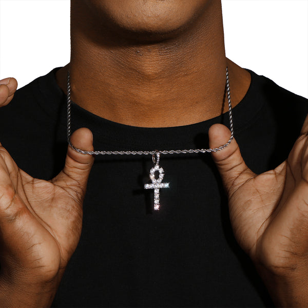 ICED ANKH PENDANT - SILVER PLATED