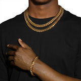 12MM CUBAN LINK CHAIN & BRACELET SET - GOLD
