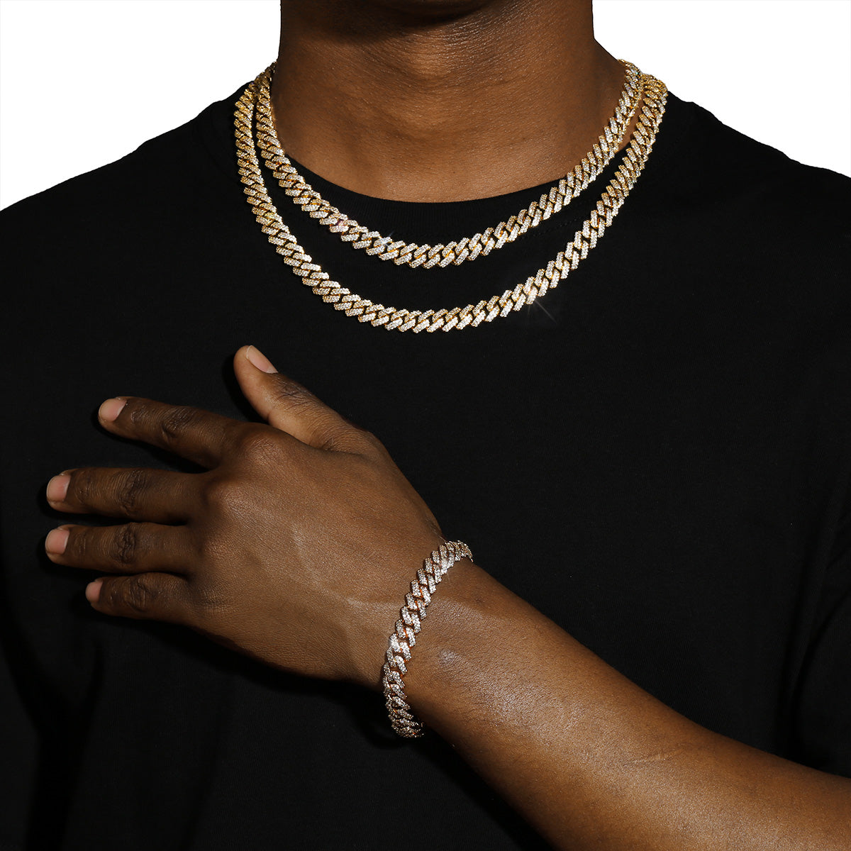 10MM DIAMOND PRONG LINK BRACELET - GOLD PLATED
