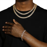 10MM DIAMOND PRONG LINK CHAIN & BRACELET SET - GOLD
