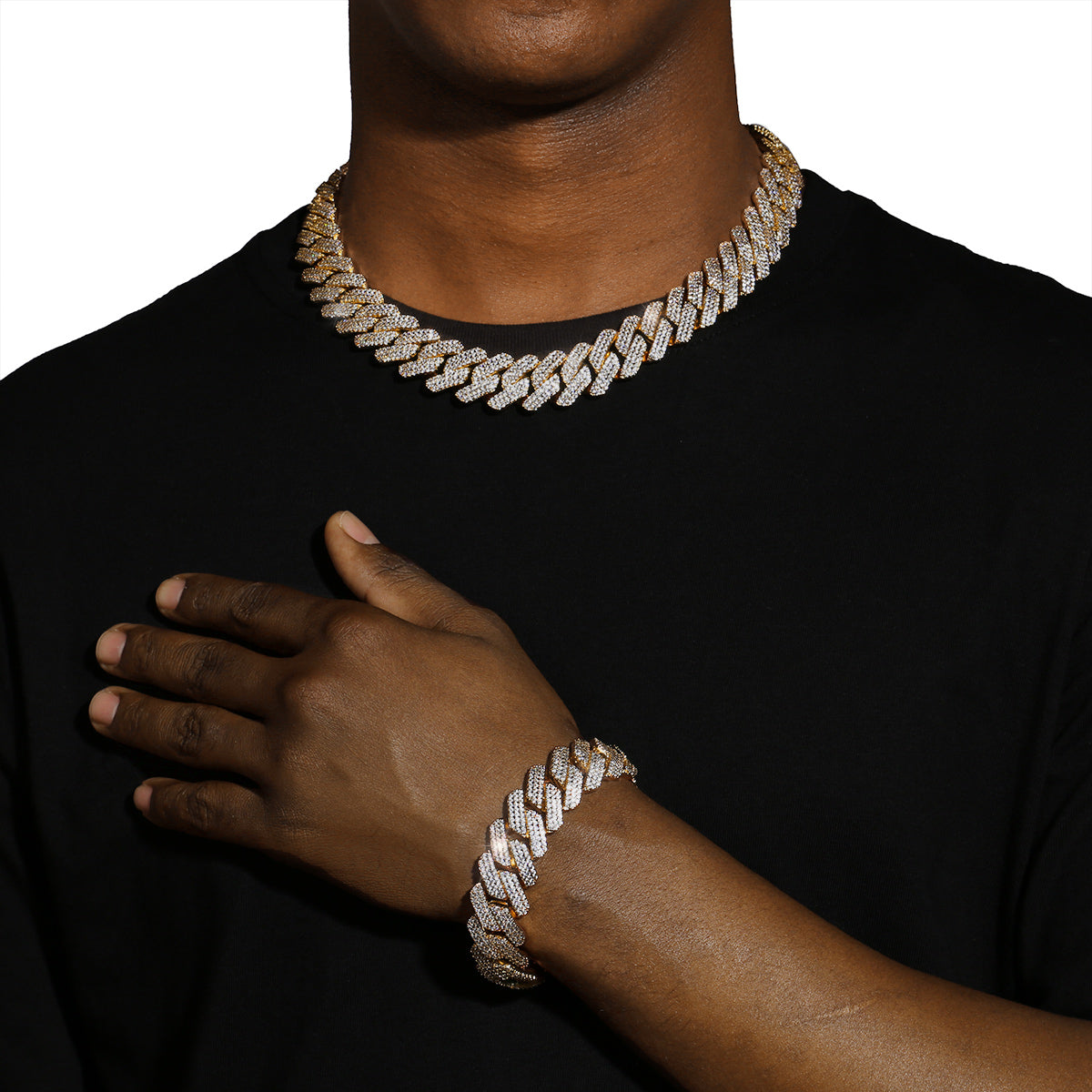 20MM DIAMOND PRONG LINK CHAIN - GOLD PLATED