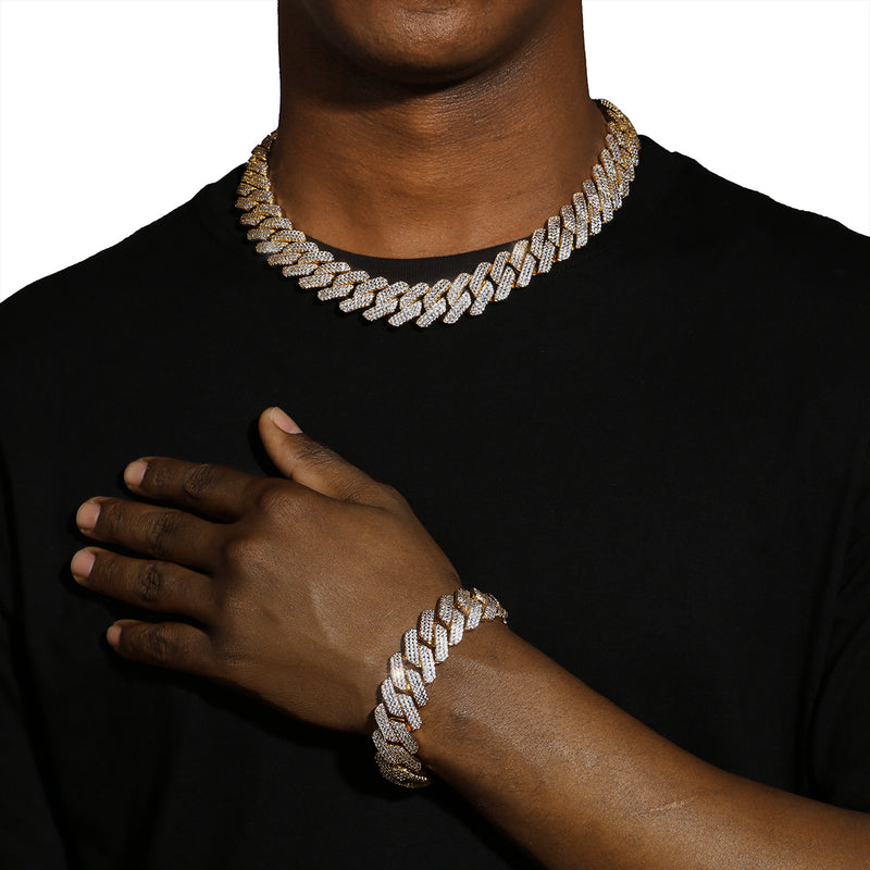 20MM DIAMOND PRONG LINK CHAIN - GOLD PLATED