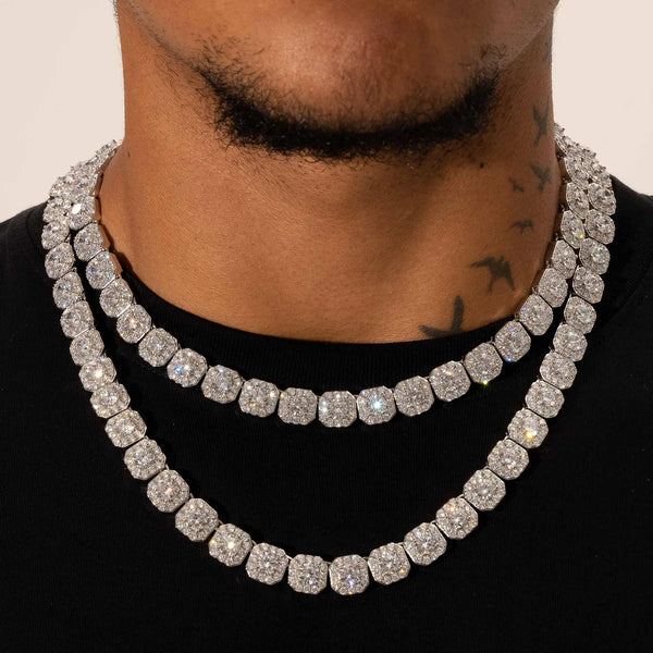 10MM CLUSTERED TENNIS CHAIN - SILVER PLATED