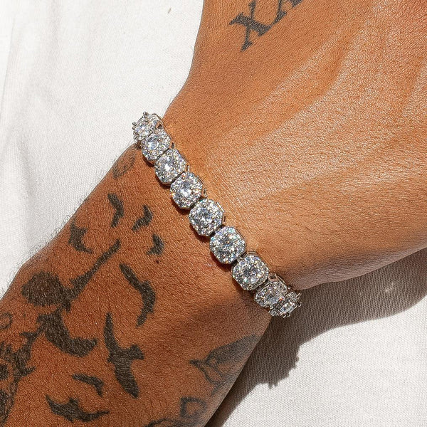 10MM CLUSTERED TENNIS BRACELET - SILVER PLATED