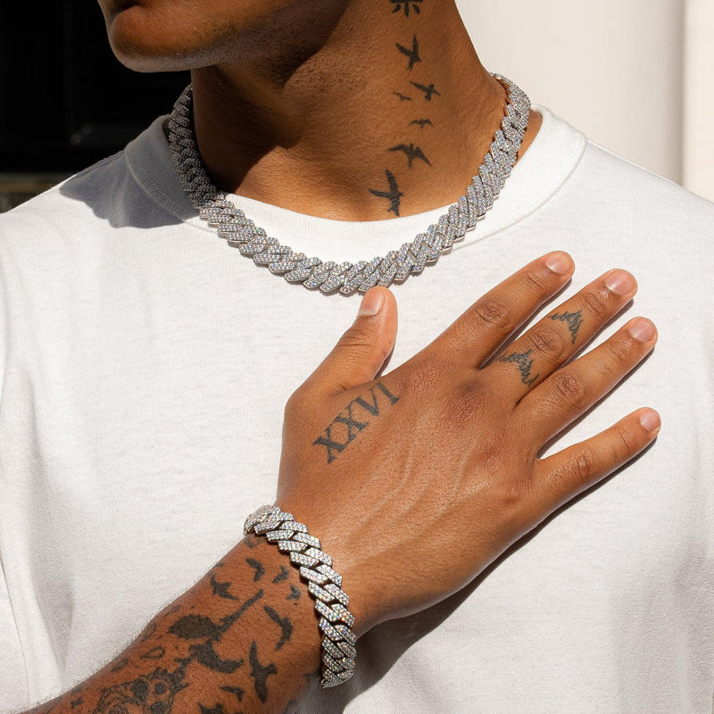 14MM DIAMOND PRONG LINK CHAIN - SILVER PLATED