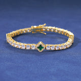 GREEN MOTIF TENNIS BRACELET - GOLD PLATED