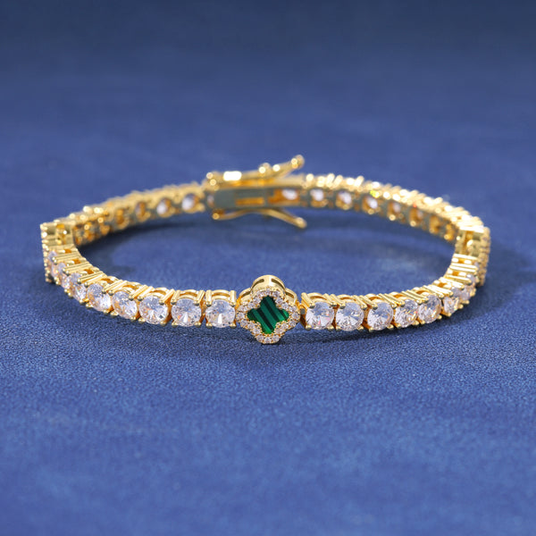 GREEN MOTIF TENNIS BRACELET - GOLD PLATED