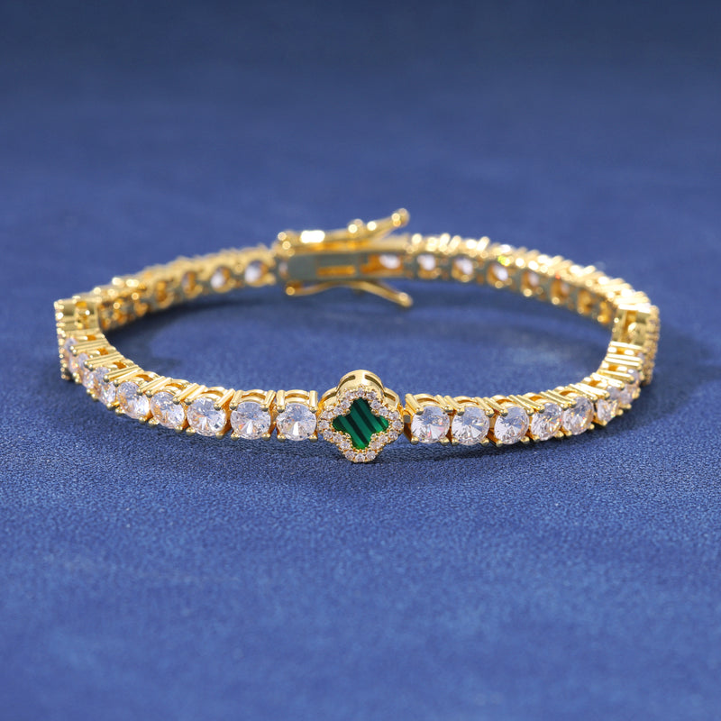 GREEN MOTIF TENNIS BRACELET - GOLD PLATED