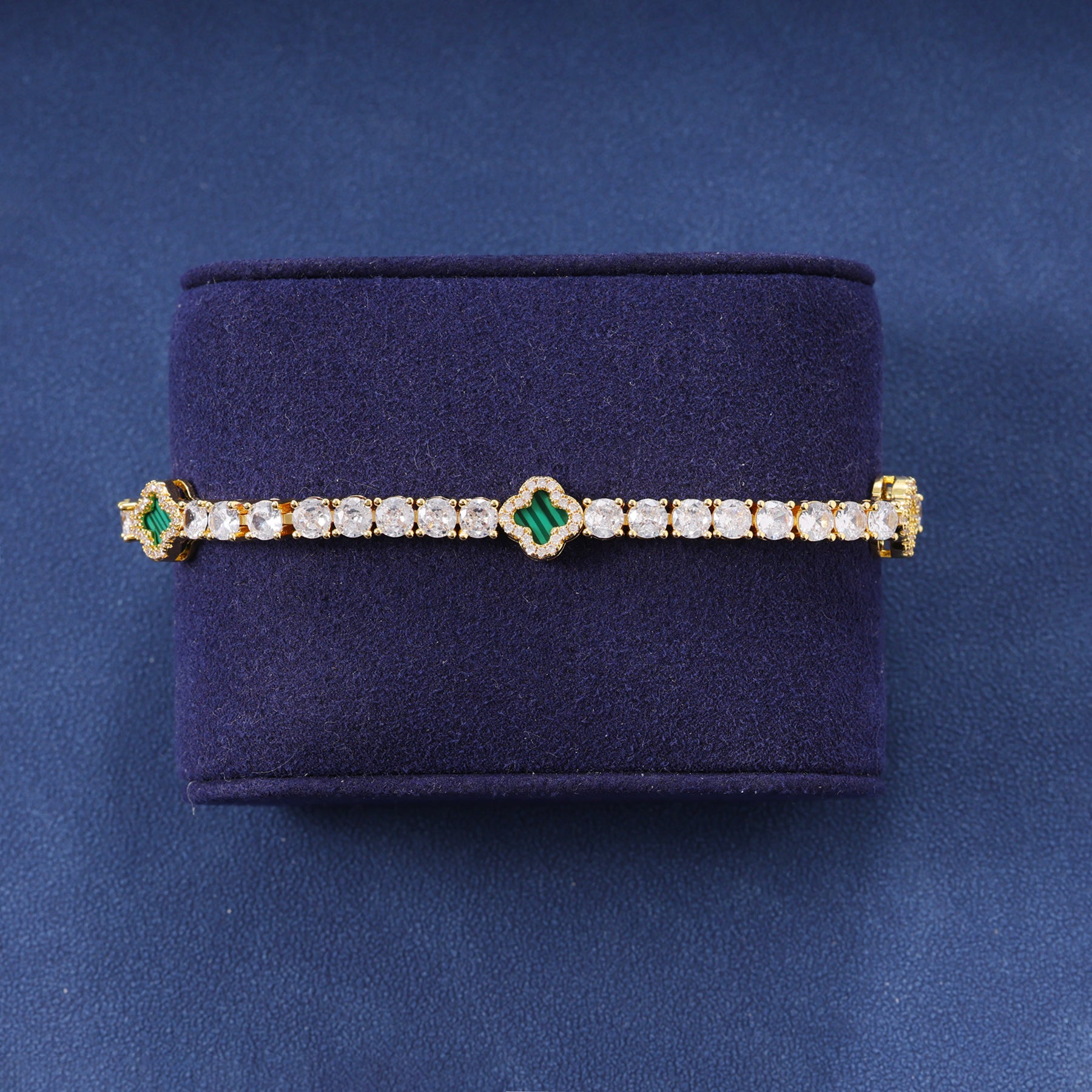GREEN MOTIF TENNIS BRACELET - GOLD PLATED