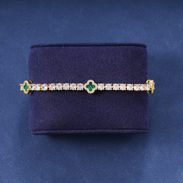 GREEN MOTIF TENNIS BRACELET - GOLD PLATED
