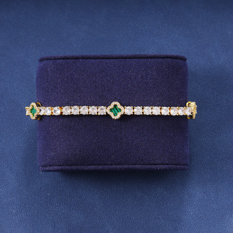 GREEN MOTIF TENNIS BRACELET - GOLD PLATED