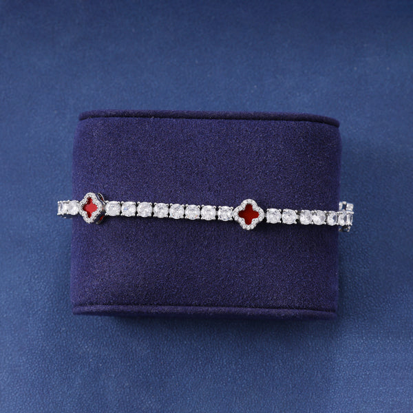 RED MOTIF TENNIS BRACELET - SILVER PLATED