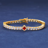 RED MOTIF TENNIS BRACELET - GOLD PLATED