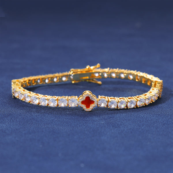 RED MOTIF TENNIS BRACELET - GOLD PLATED