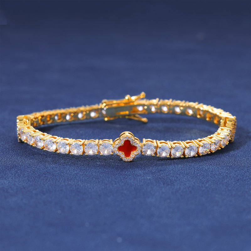 RED MOTIF TENNIS BRACELET - GOLD PLATED