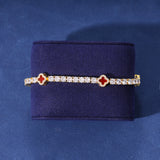 RED MOTIF TENNIS BRACELET - GOLD PLATED