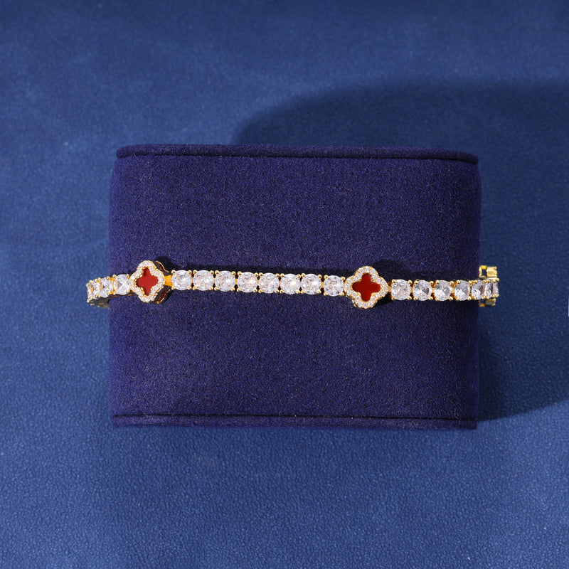 RED MOTIF TENNIS BRACELET - GOLD PLATED