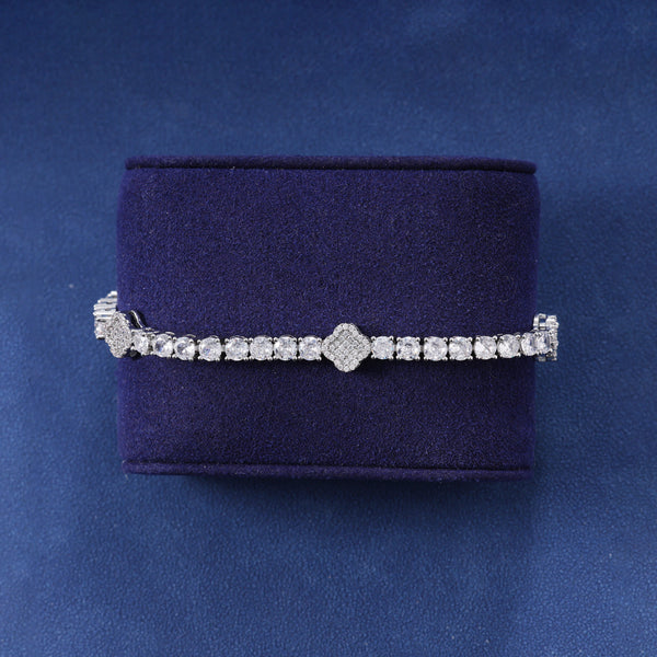 CLOVER LEAF TENNIS BRACELET - SILVER PLATED
