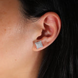 MOISSANITE SQUARE HALO STUDS- 925 SILVER - VVS1