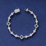 GREEN HONEYCOMB CLOVER BRACELET - SILVER PLATED