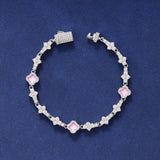 PINK HONEYCOMB CLOVER BRACELET - SILVER PLATED