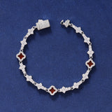 RED HONEYCOMB CLOVER BRACELET - SILVER PLATED