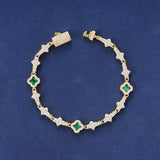 GREEN HONEYCOMB CLOVER BRACELET - GOLD PLATED