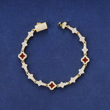 RED HONEYCOMB CLOVER BRACELET - GOLD PLATED