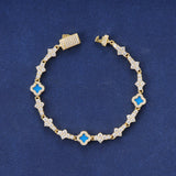 BLUE HONEYCOMB CLOVER BRACELET - GOLD PLATED