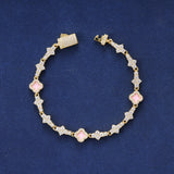 PINK HONEYCOMB CLOVER BRACELET - GOLD PLATED